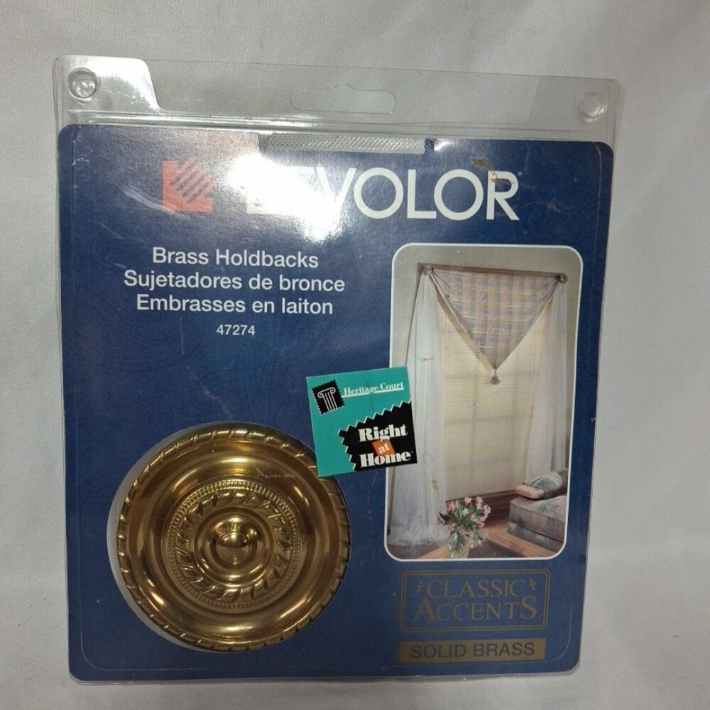 Vintage Levolor Brass Curtain Holdbacks Cast Solid Brass Model 47274 NEW, 3" Dia